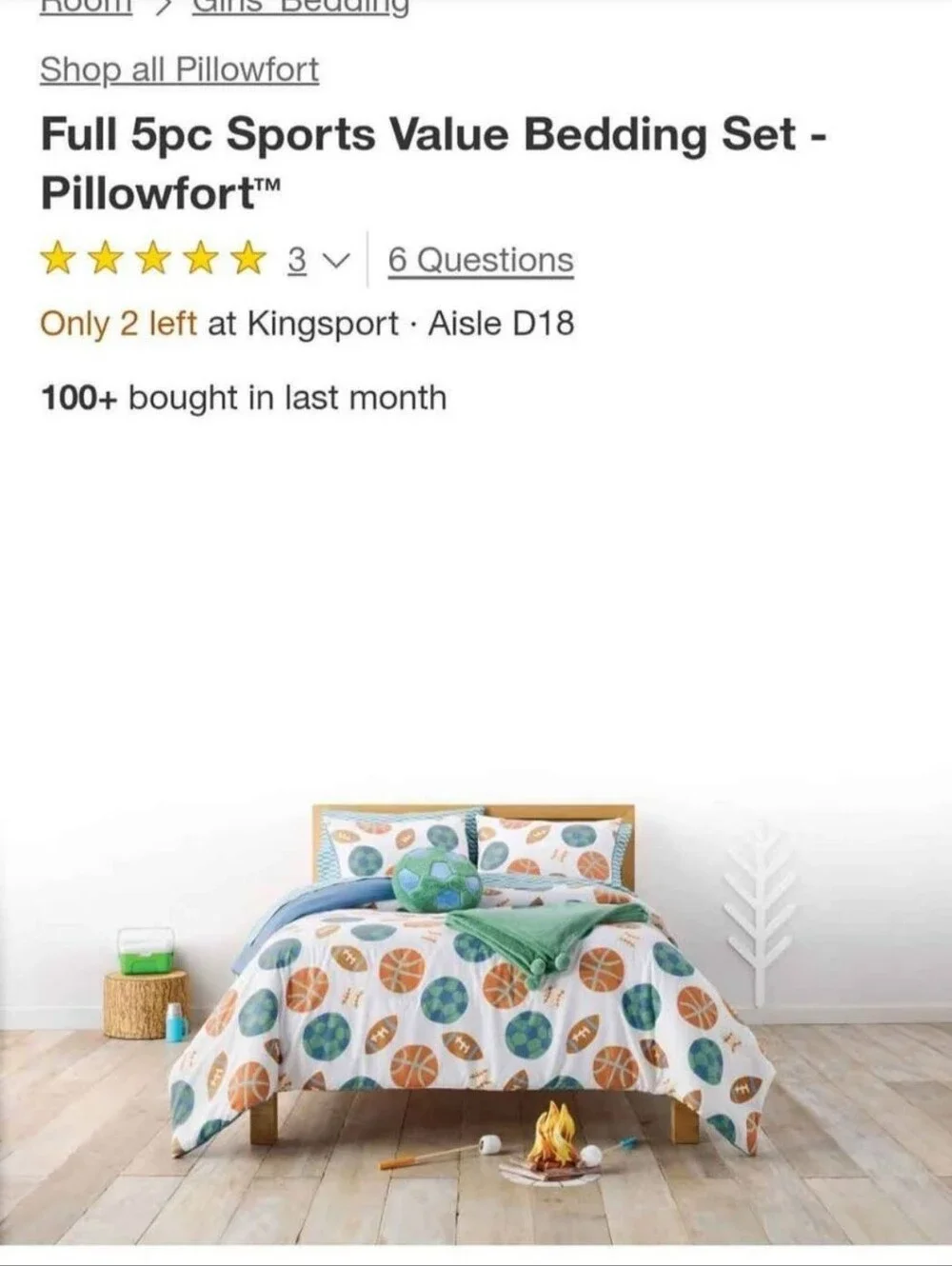 NEW Full/Queen 5pc Sports  Bedding Set - Pillowfort Throw And Pillow Included